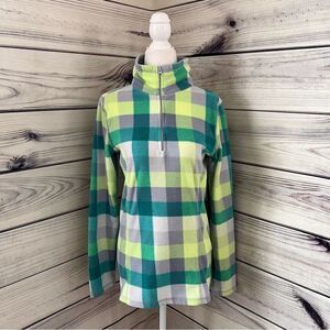 Old Navy Grey & Green Plaid Quarter Zip Fleece Pullover